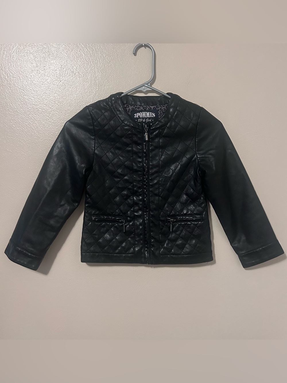 3Pommes Black Quilted Faux Leather Kids Jacket